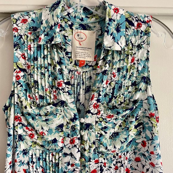 Anthropologie Conversations 6 of 52 Floral Daisies Blouse XSP Sleeveless Button - Picture 3 of 15